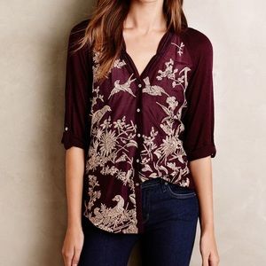 Anthropologie Embroidered Buttondown